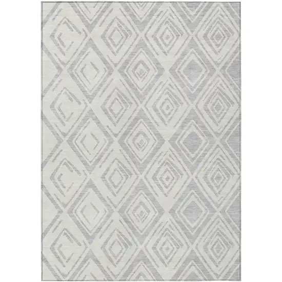 Pewter And Ivory Geometric Washable Indoor Outdoor Area Rug Photo 1