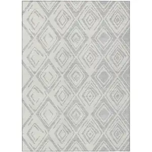 Photo of Pewter And Ivory Geometric Washable Indoor Outdoor Area Rug