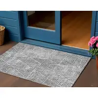 Photo of Pewter Blue Geometric Washable Non Skid Indoor Outdoor Area Rug