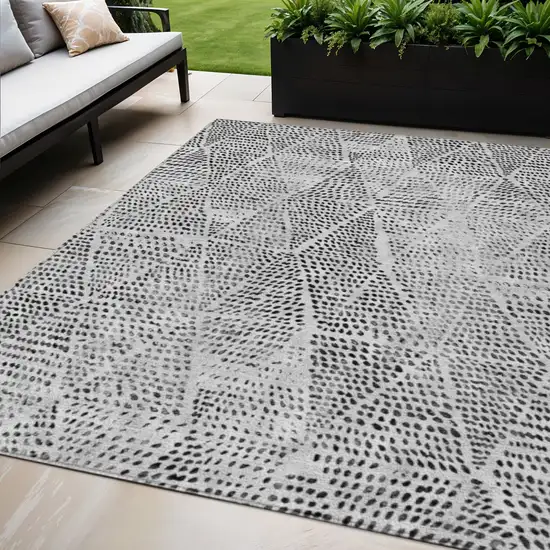 Pewter Blue Geometric Washable Non Skid Indoor Outdoor Area Rug Photo 1