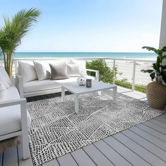 Pewter Charcoal And Ivory Geometric Washable Indoor Outdoor Area Rug Photo 6