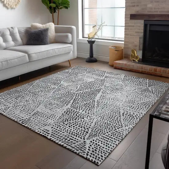 Pewter Charcoal And Ivory Geometric Washable Indoor Outdoor Area Rug Photo 8