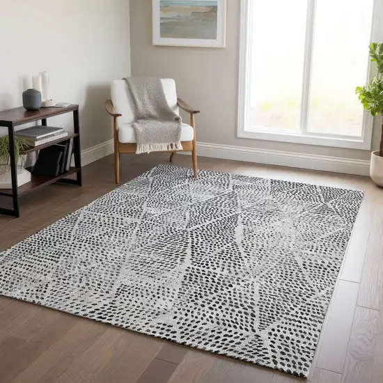 Pewter Blue Geometric Washable Non Skid Indoor Outdoor Area Rug Photo 5