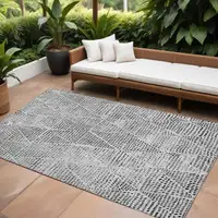 Photo of Pewter Blue Geometric Washable Non Skid Indoor Outdoor Area Rug