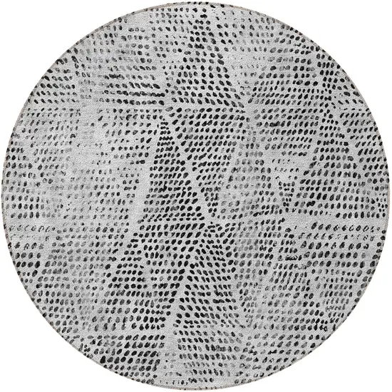 Pewter Blue Round Geometric Washable Non Skid Indoor Outdoor Area Rug Photo 5