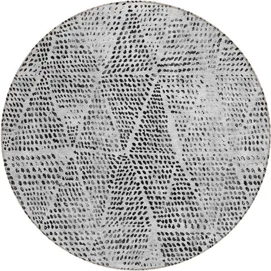 Pewter Blue Round Geometric Washable Non Skid Indoor Outdoor Area Rug Photo 2