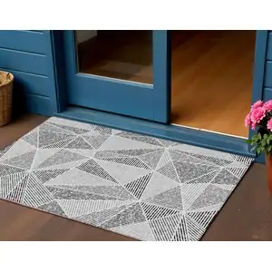 Photo of Pewter Charcoal And Gray Geometric Washable Indoor Outdoor Area Rug