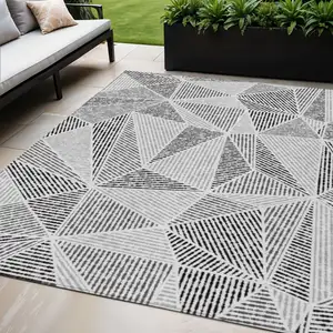 Photo of Pewter Charcoal And Gray Geometric Washable Indoor Outdoor Area Rug