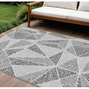 Photo of Pewter Charcoal And Gray Geometric Washable Indoor Outdoor Area Rug