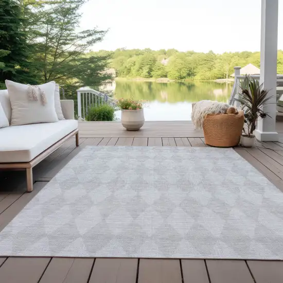 Pewter Geometric Washable Indoor Outdoor Area Rug Photo 6