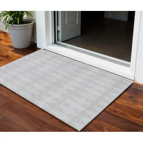 Pewter Geometric Washable Indoor Outdoor Area Rug Photo 1