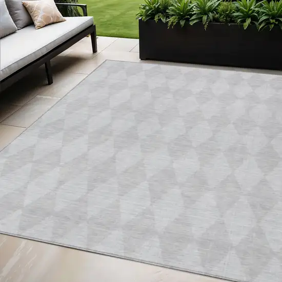 Pewter Geometric Washable Indoor Outdoor Area Rug Photo 1