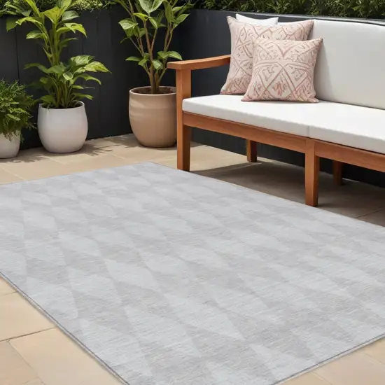 Pewter Geometric Washable Indoor Outdoor Area Rug Photo 1