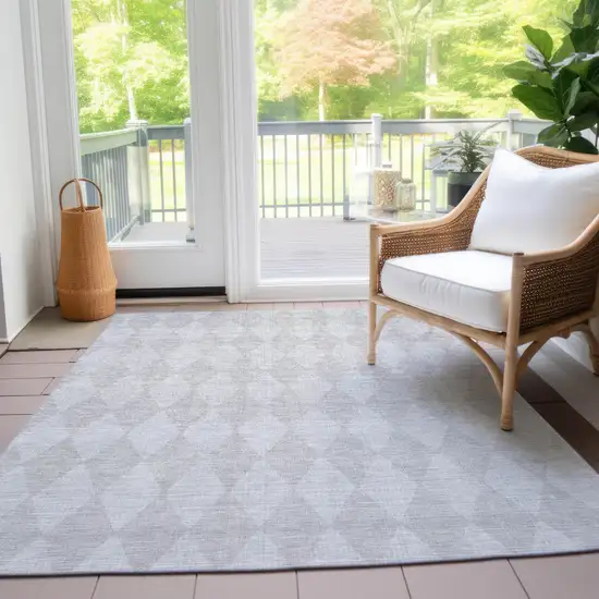 Pewter Geometric Washable Indoor Outdoor Area Rug Photo 8