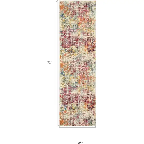 Pink Abstract Power Loom Distressed Non Skid Area Rug Photo 5