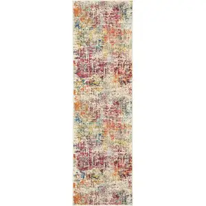 Photo of Pink Abstract Power Loom Distressed Non Skid Area Rug