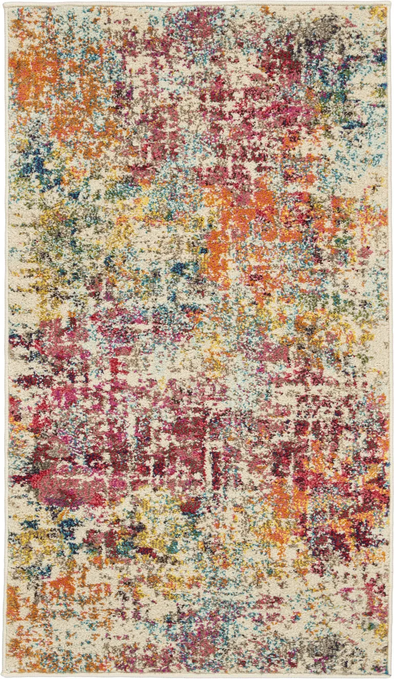 Pink Abstract Power Loom Distressed Non Skid Area Rug Photo 1