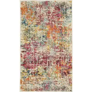 Photo of Pink Abstract Power Loom Distressed Non Skid Area Rug