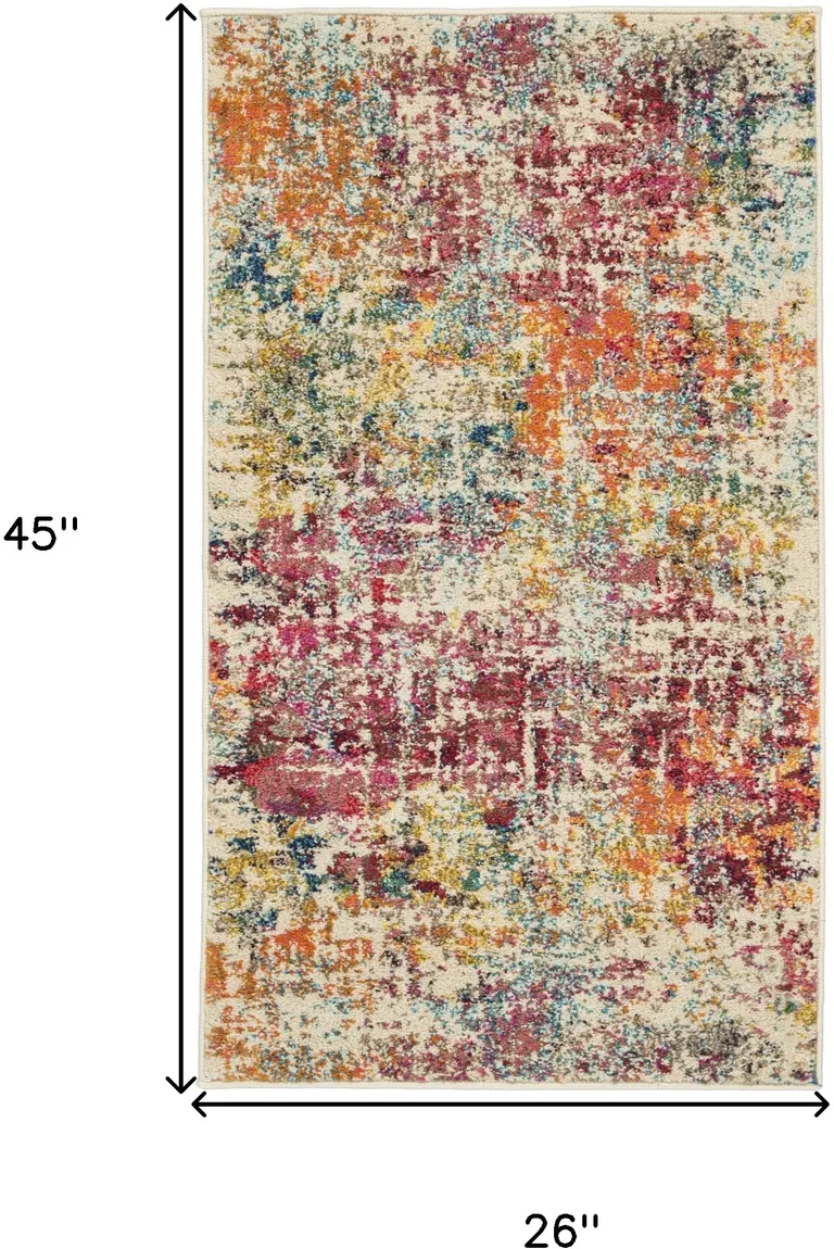 Pink Abstract Power Loom Distressed Non Skid Area Rug Photo 5