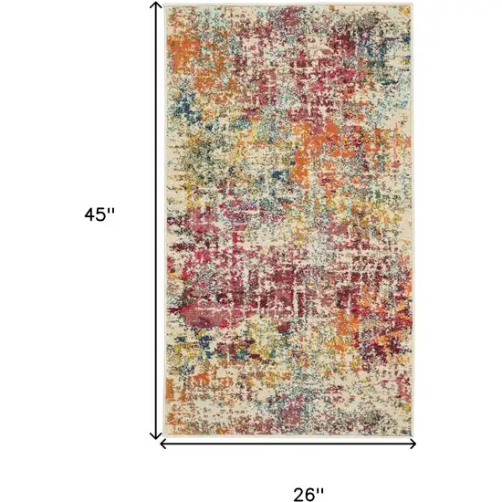 Pink Abstract Power Loom Distressed Non Skid Area Rug Photo 5