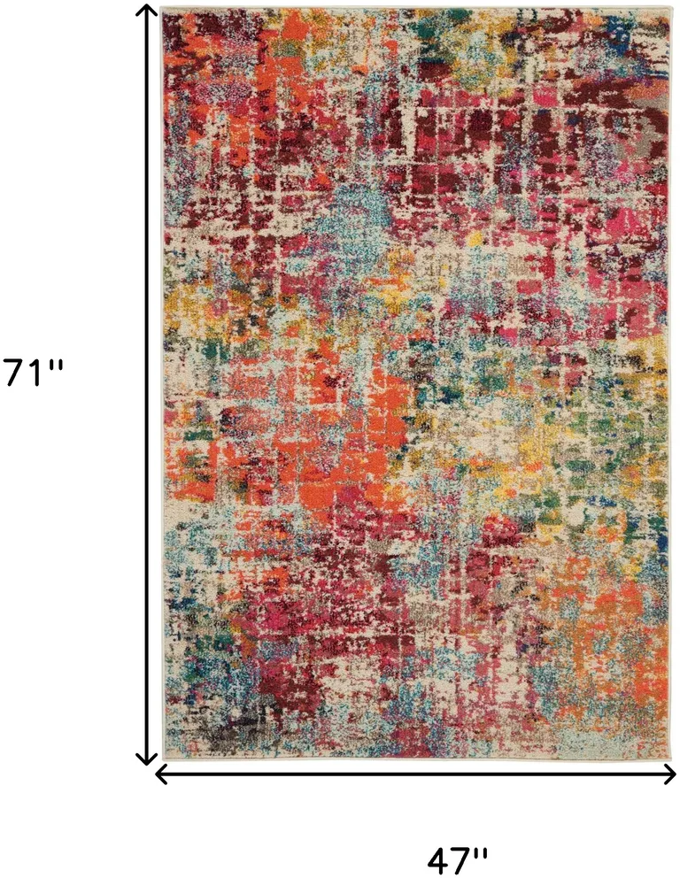 Pink Abstract Power Loom Distressed Non Skid Area Rug Photo 5