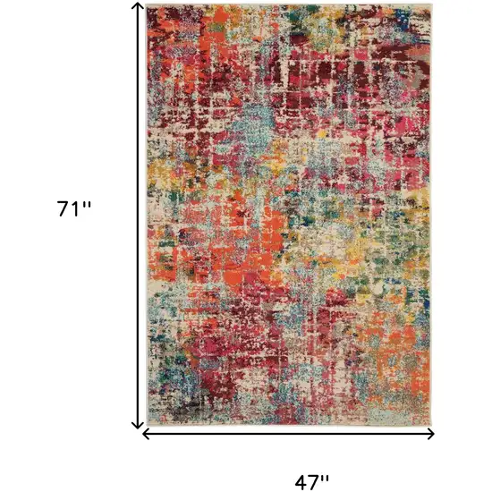 Pink Abstract Power Loom Distressed Non Skid Area Rug Photo 5