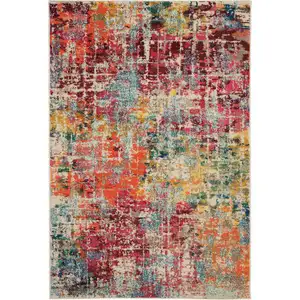 Photo of Pink Abstract Power Loom Distressed Non Skid Area Rug