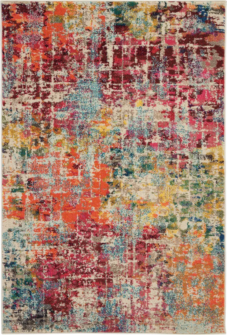 Pink Abstract Power Loom Distressed Non Skid Area Rug Photo 1