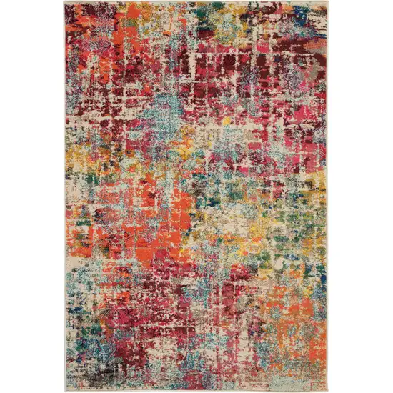 Pink Abstract Power Loom Distressed Non Skid Area Rug Photo 1