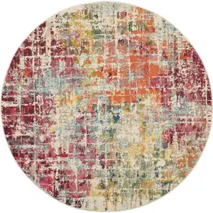 Photo of Pink Abstract Power Loom Distressed Non Skid Area Rug