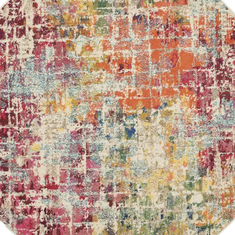 Pink Abstract Power Loom Distressed Non Skid Area Rug Photo 3