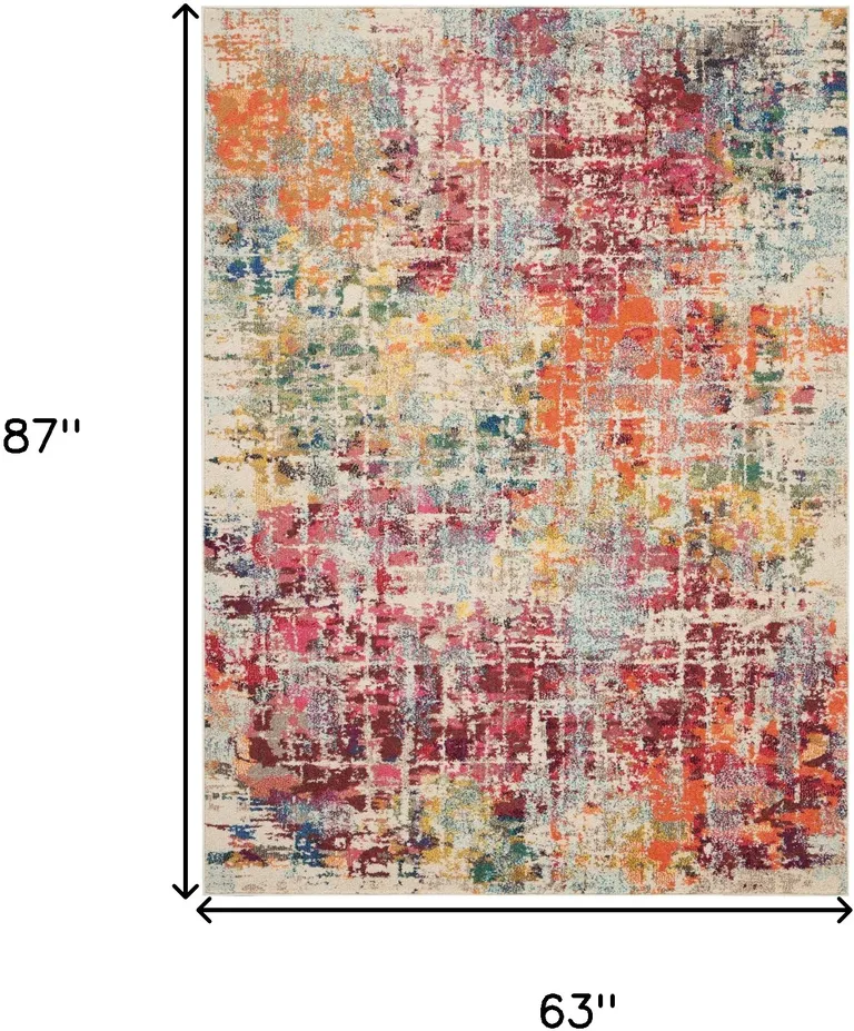 Pink Abstract Power Loom Distressed Non Skid Area Rug Photo 5