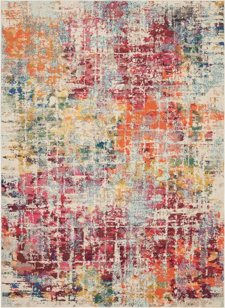 Pink Abstract Power Loom Distressed Non Skid Area Rug Photo 1