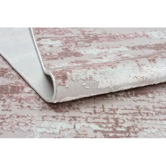 10' Pink and Off White Abstract Washable Non Skid Runner Area Rug Photo 6