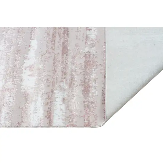 10' Pink and Off White Abstract Washable Non Skid Runner Area Rug Photo 3