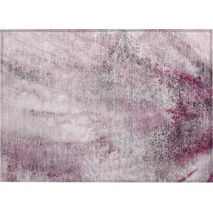 Photo of Pink Abstract Washable Non Skid Indoor Outdoor Area Rug