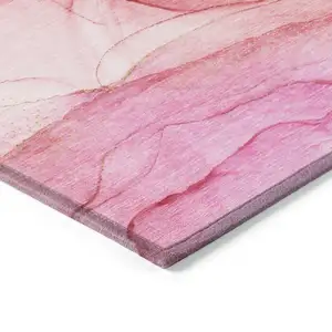 Photo of Pink Abstract Washable Non Skid Indoor Outdoor Area Rug