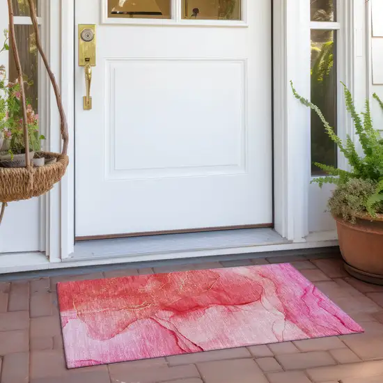 Pink Abstract Washable Non Skid Indoor Outdoor Area Rug Photo 9