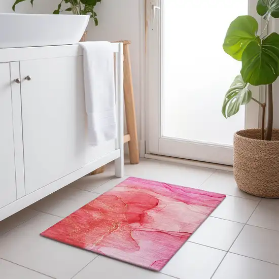 Pink Abstract Washable Non Skid Indoor Outdoor Area Rug Photo 8