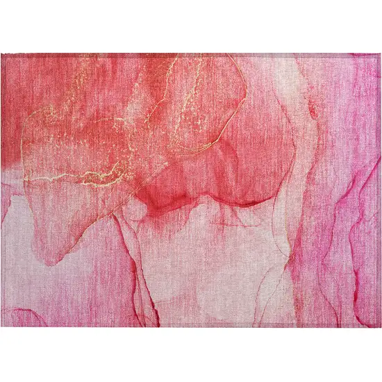 Pink Abstract Washable Non Skid Indoor Outdoor Area Rug Photo 2