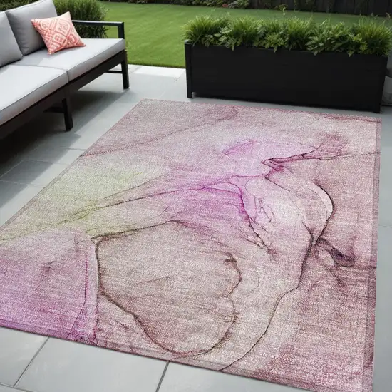 Pink Abstract Washable Non Skid Indoor Outdoor Area Rug Photo 1