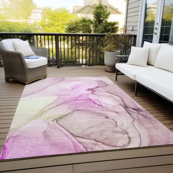 Pink Abstract Washable Non Skid Indoor Outdoor Area Rug Photo 8