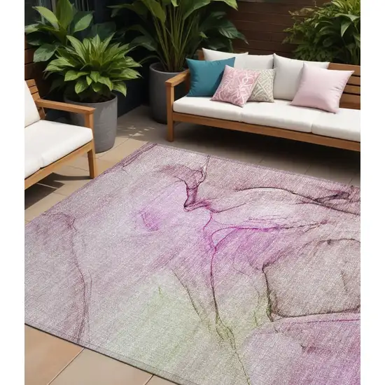 Pink Abstract Washable Non Skid Indoor Outdoor Area Rug Photo 1