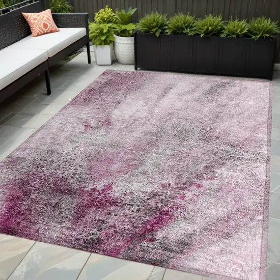 Pink Abstract Washable Non Skid Indoor Outdoor Area Rug Photo 1