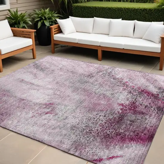 Pink Abstract Washable Non Skid Indoor Outdoor Area Rug Photo 1