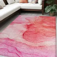 Photo of Pink Abstract Washable Non Skid Indoor Outdoor Area Rug