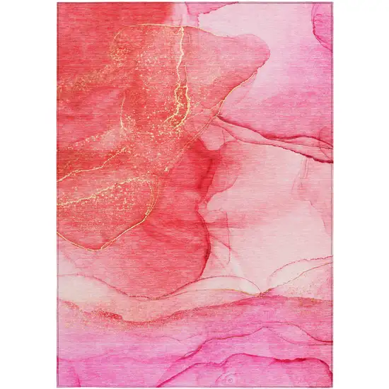 Pink Abstract Washable Non Skid Indoor Outdoor Area Rug Photo 4