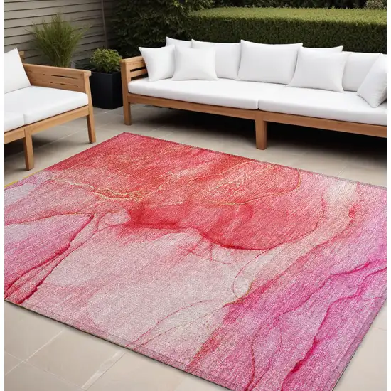 Pink Abstract Washable Non Skid Indoor Outdoor Area Rug Photo 1