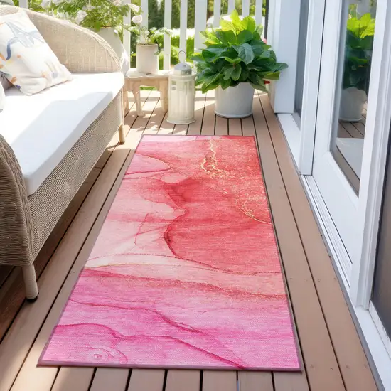 Pink Abstract Washable Non Skid Indoor Outdoor Runner Rug Photo 6