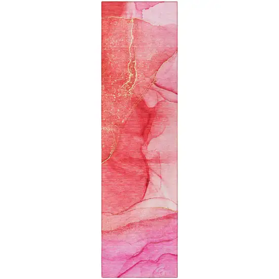 Pink Abstract Washable Non Skid Indoor Outdoor Runner Rug Photo 4